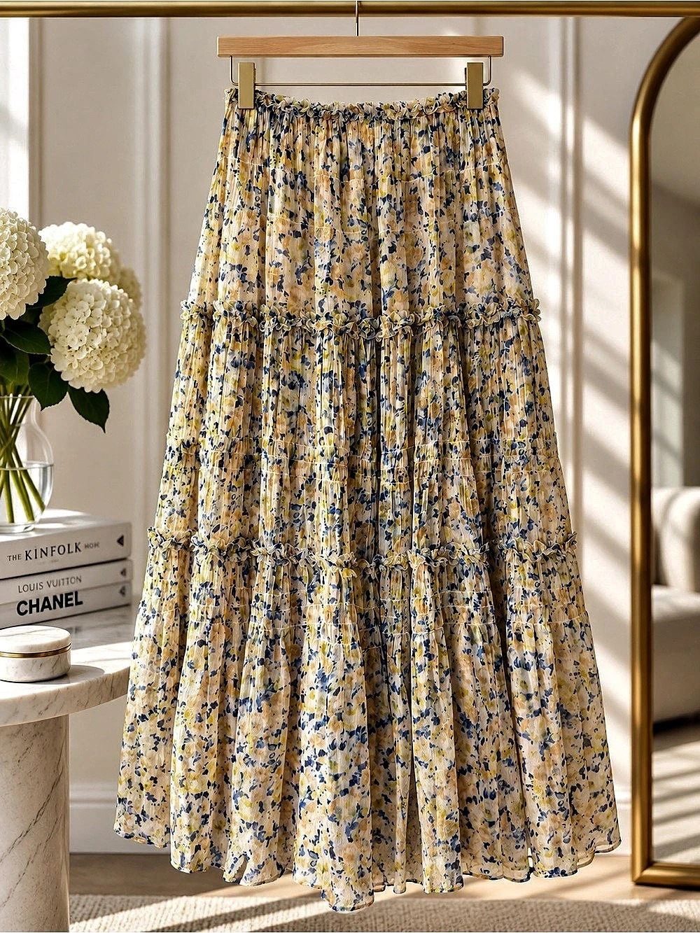 Ulla Johnson Floral Silk Maxi Skirt in Yellow & Blue Size 4 Like New